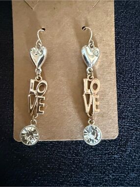 LOVE Heart Drop Earrings in Silver and Rose Gold